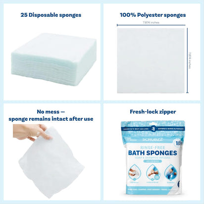 Disposable Rinse Free Bathing Wipes - 25 Pack - All-In-1 Single Use Shower Wipes, Simply Dampen, Lather, and Dry without Shampoo or Rinsing