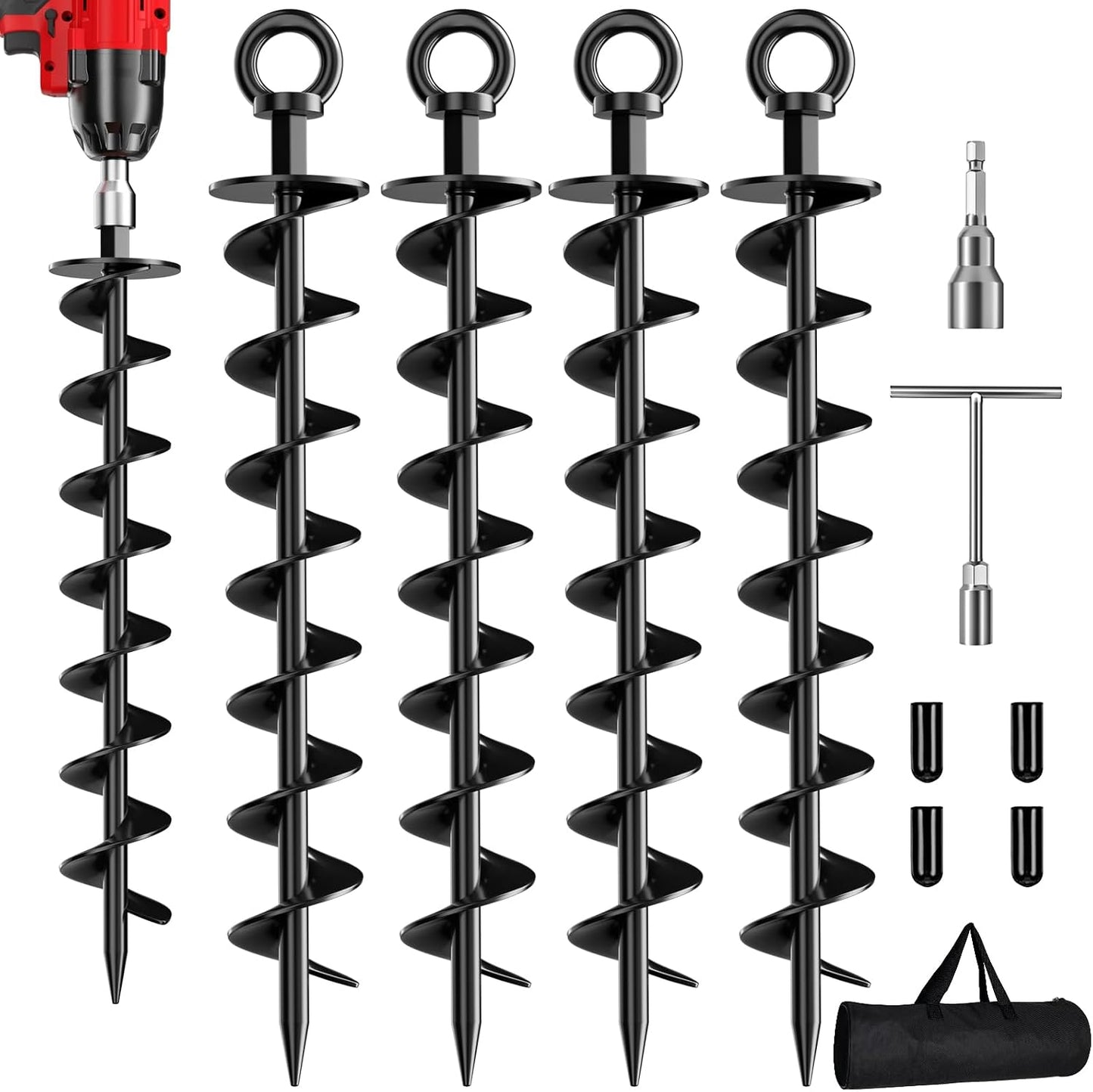 Spiral Anchors with Nut and Tool Swing Set