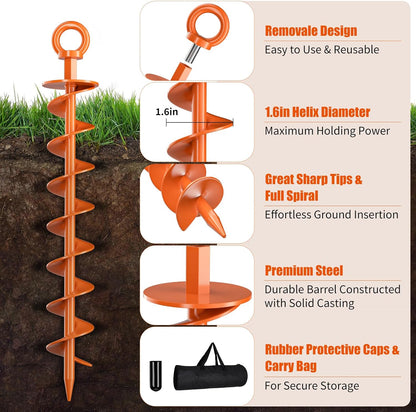 Spiral Anchors with Nut and Tool Swing Set