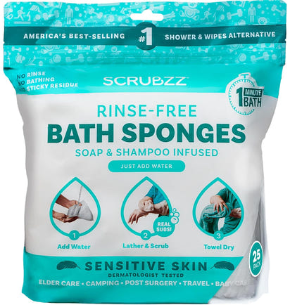 Disposable Rinse Free Bathing Wipes - 25 Pack - All-In-1 Single Use Shower Wipes, Simply Dampen, Lather, and Dry without Shampoo or Rinsing