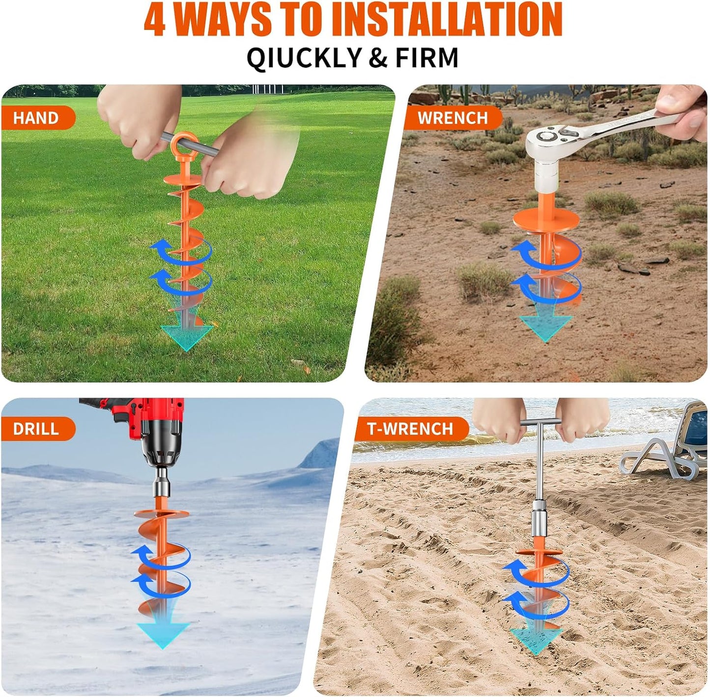 Spiral Anchors with Nut and Tool Swing Set