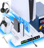 Ps5/Slim/Pro Stand and Cooling Station with LED Controller Charging Station for Playstation 5 Console, Controller Charger, Cooling Stand, Ps5/Slim/Pro Skin Accessories Kit with 3 Level Cooler Fan
